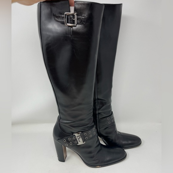 Dior Vintage Grommet Buckle Logo Black Leather Boot Galliano Rare size 39 EU - Picture 4 of 16